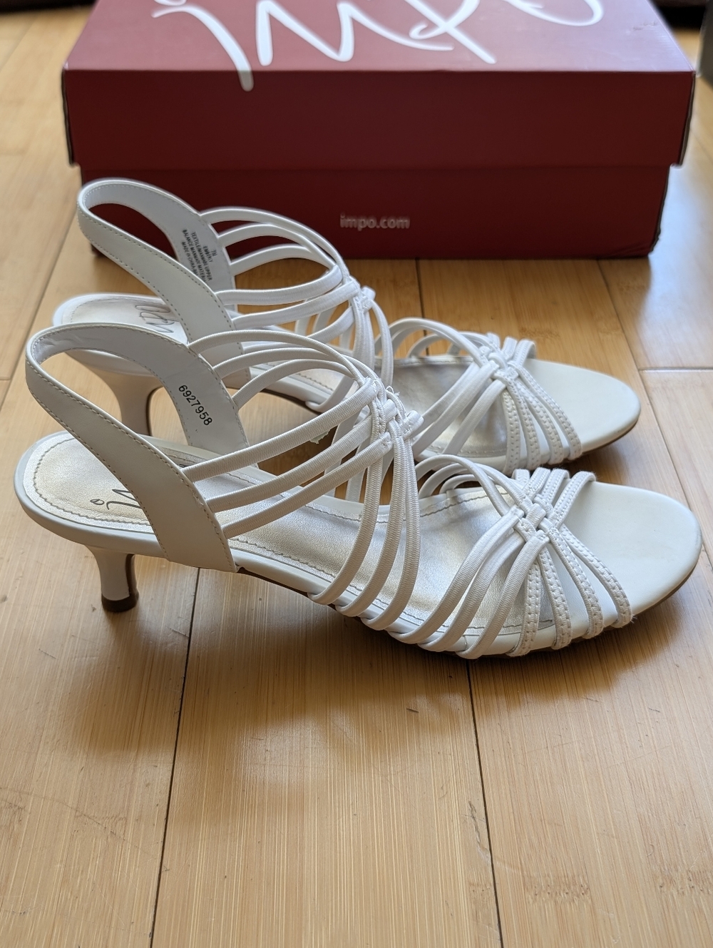 Impo Stretch White Strappy Kitten Heel Sandals - Picture 4 of 7
